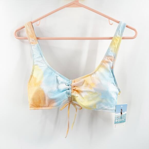 Roxy Bikini Top Size Large NWT Rainbow Cloud Bralette Tie Dye Beach Surf Swim - Picture 2 of 16